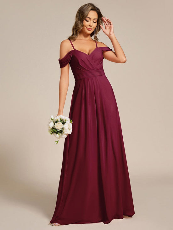 V-Neck Off-Shoulder Satin A-Line Empire Long Bridesmaid Dress