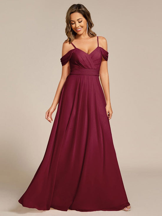 V-Neck Off-Shoulder Satin A-Line Empire Long Bridesmaid Dress