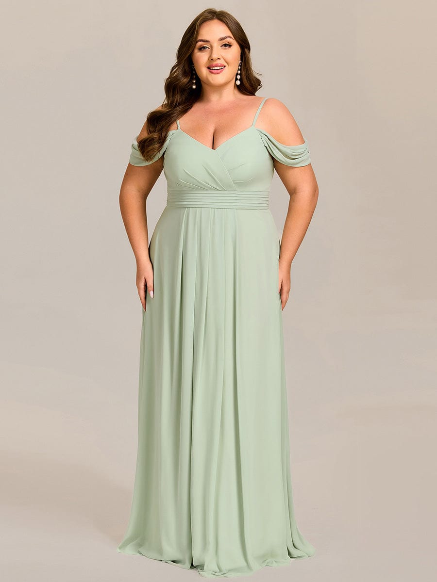V-Neck Off-Shoulder Satin A-Line Empire Long Bridesmaid Dress