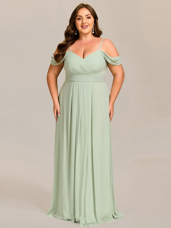 V-Neck Off-Shoulder Satin A-Line Empire Long Bridesmaid Dress