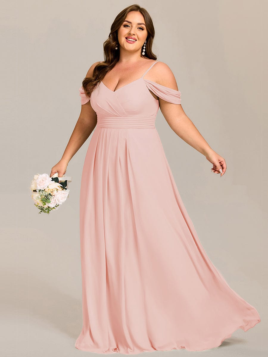 V-Neck Off-Shoulder Satin A-Line Empire Long Bridesmaid Dress