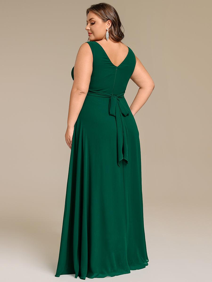 Plus Size Chiffon A-Line V-Neck Straps Long Bridesmaid Dress