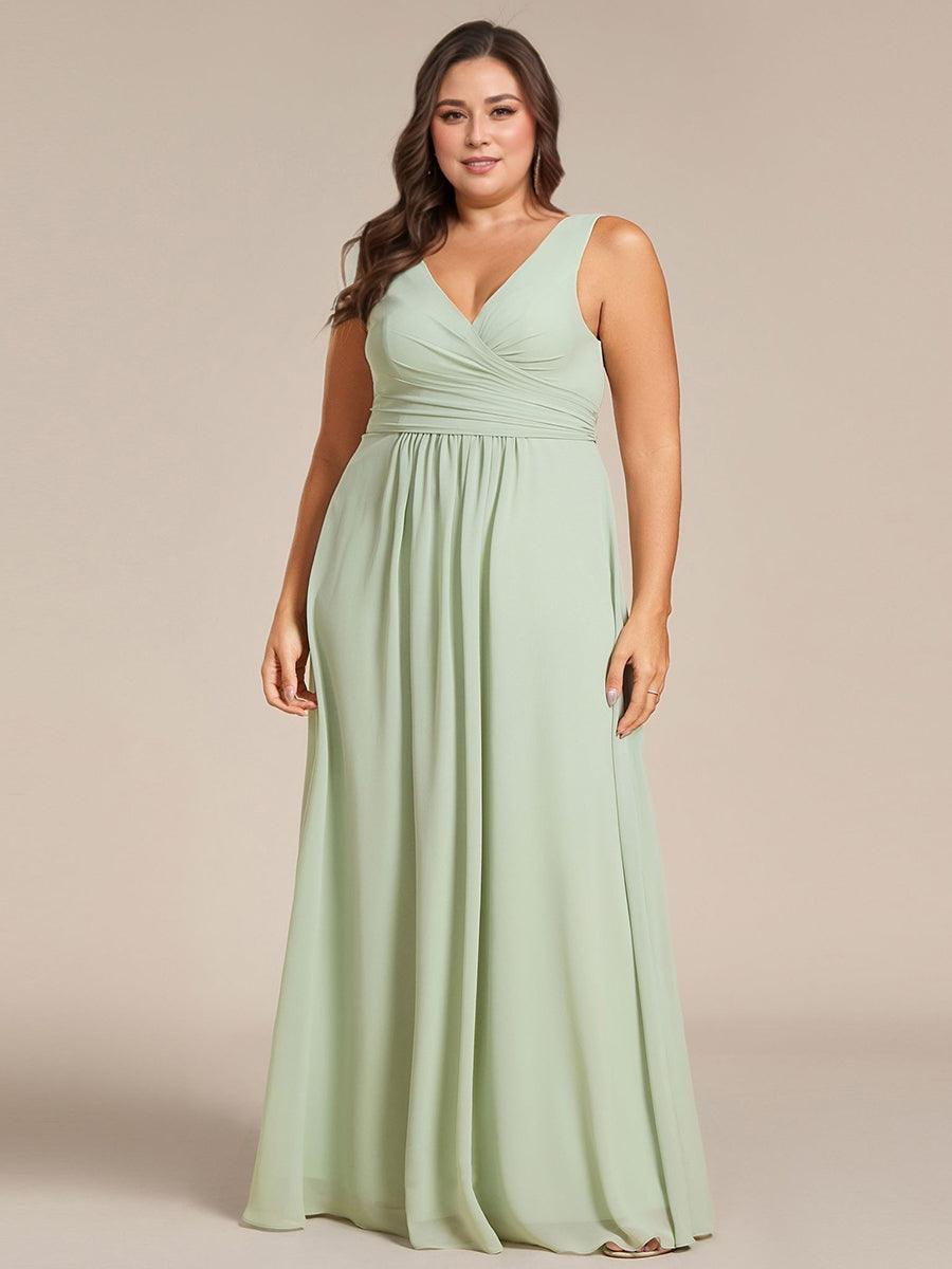 Plus Size Chiffon A-Line V-Neck Straps Long Bridesmaid Dress