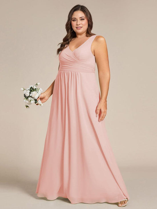 Plus Size Chiffon A-Line V-Neck Straps Long Bridesmaid Dress