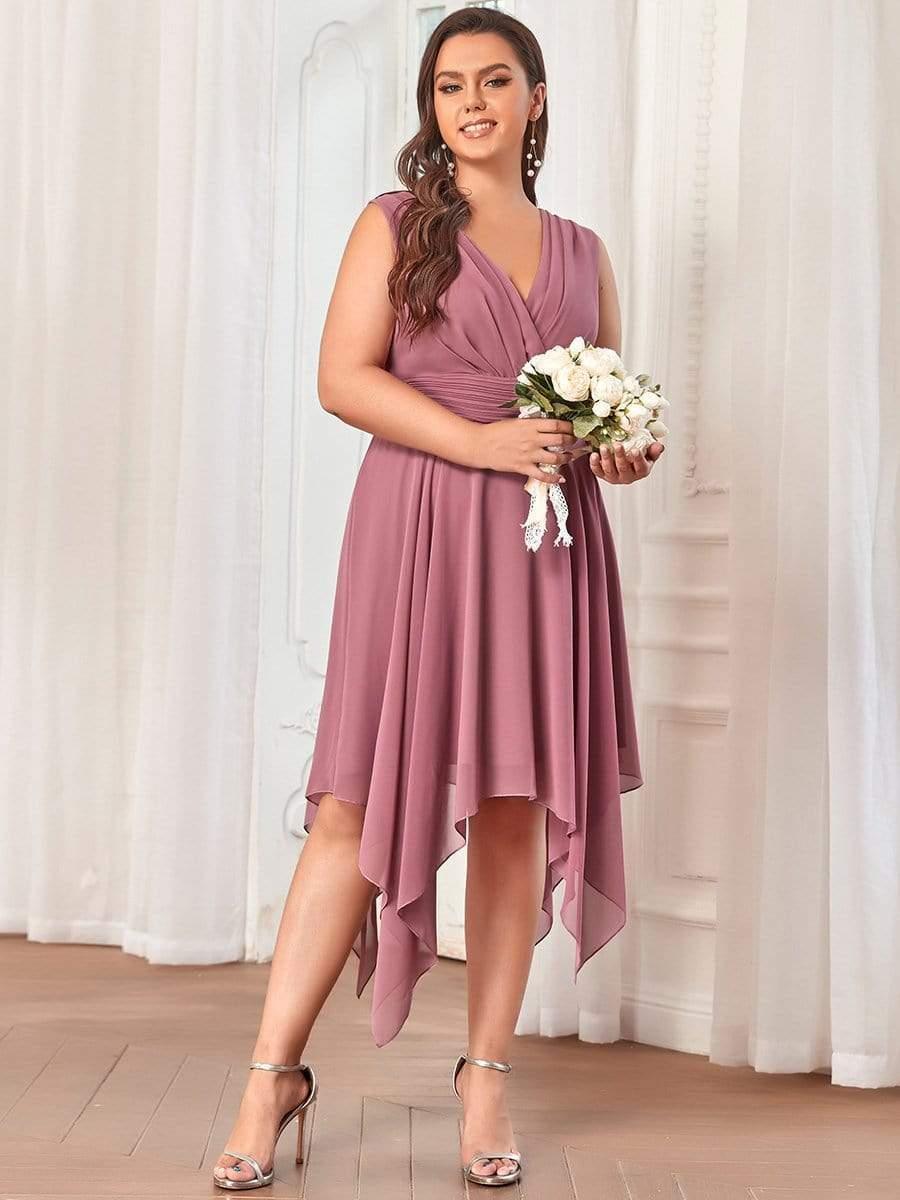 Chiffon V-Neck Sleeveless Empire Irregular Hem Bridesmaid Dress