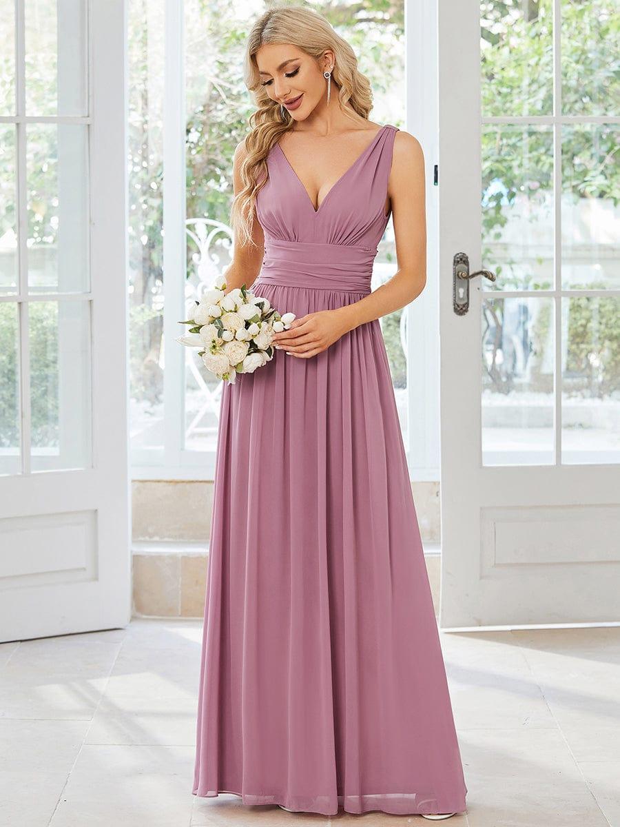 Chiffon A-Line V-Neck Sleeveless Empire Floor-Length Bridesmaid Dress