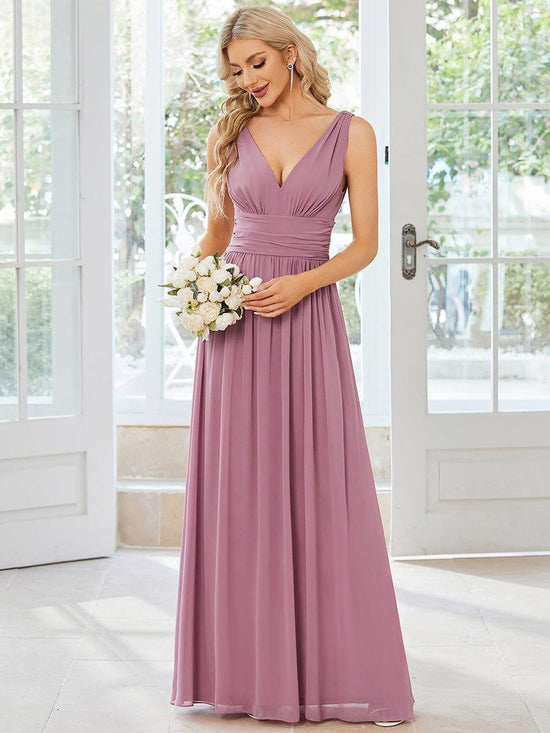 Chiffon A-Line V-Neck Sleeveless Empire Floor-Length Bridesmaid Dress