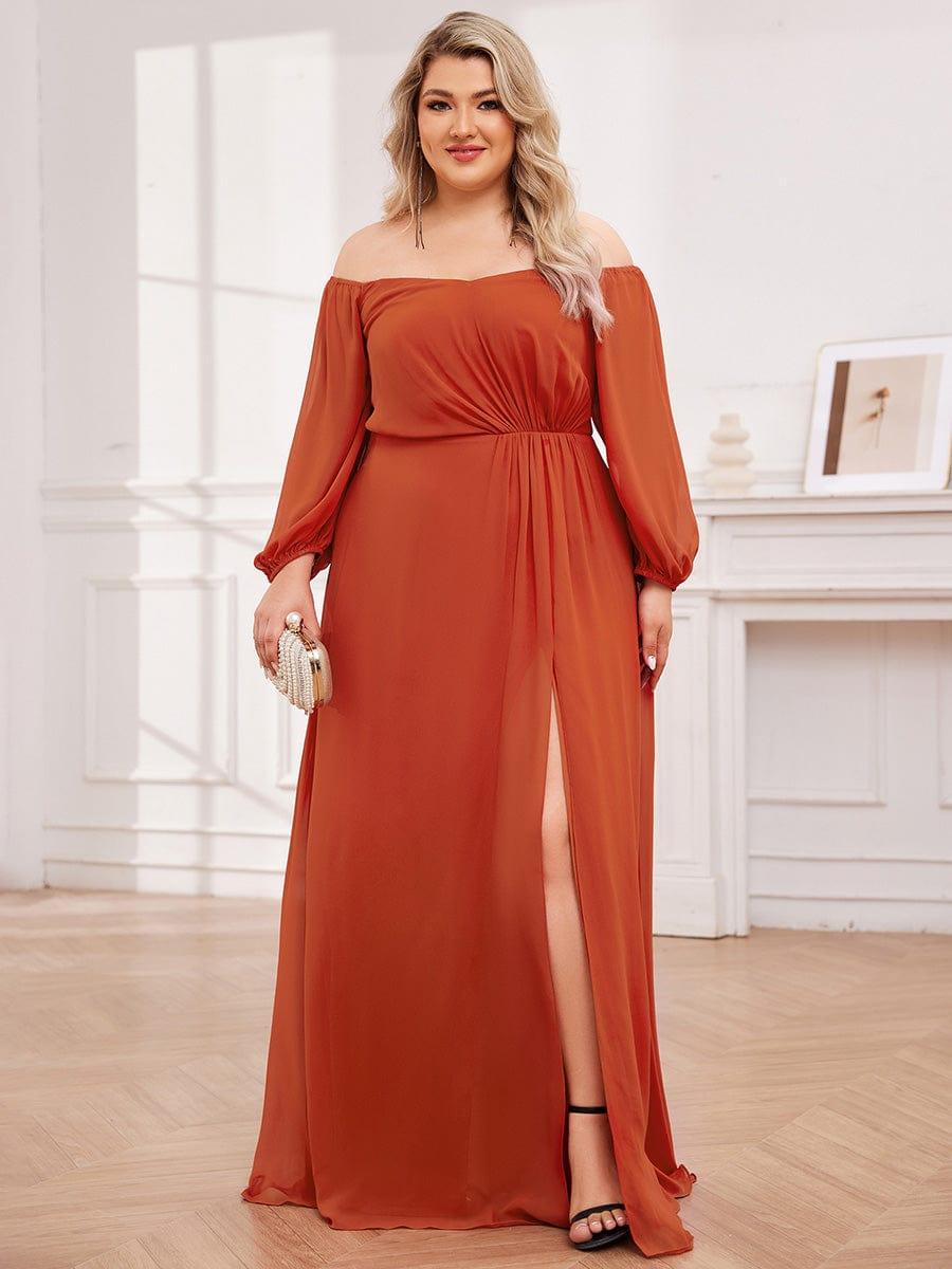 Plus Size Chiffon Long Sleeves  Bridesmaid Dress with High Slit