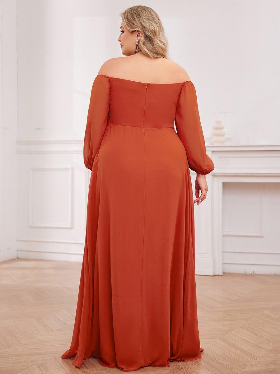 Plus Size Chiffon Long Sleeves  Bridesmaid Dress with High Slit