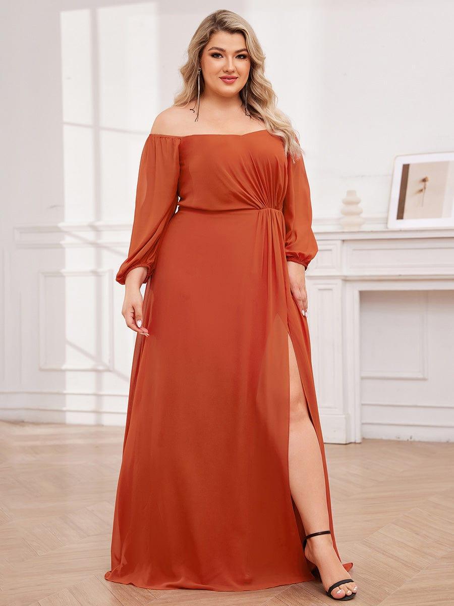 Plus Size Chiffon Long Sleeves  Bridesmaid Dress with High Slit