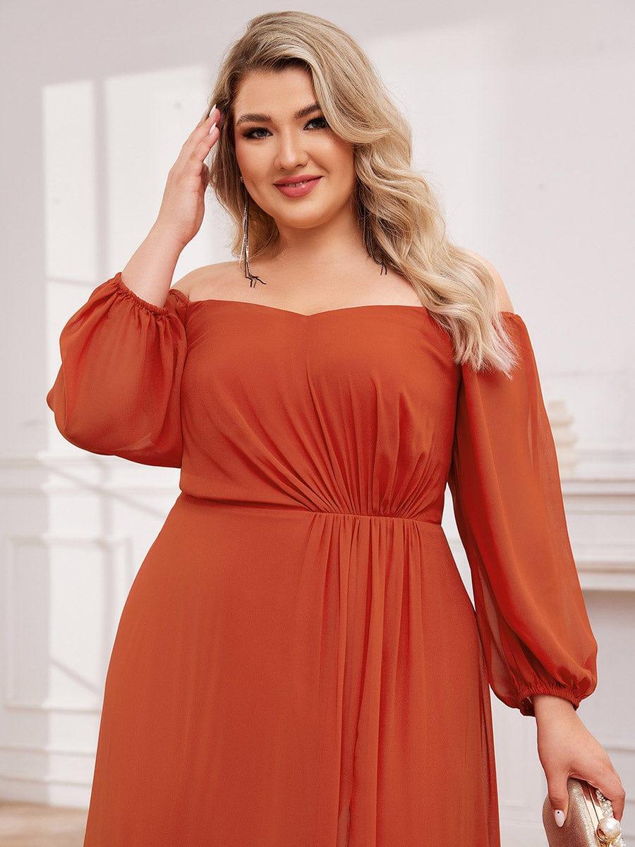 Plus Size Chiffon Long Sleeves  Bridesmaid Dress with High Slit