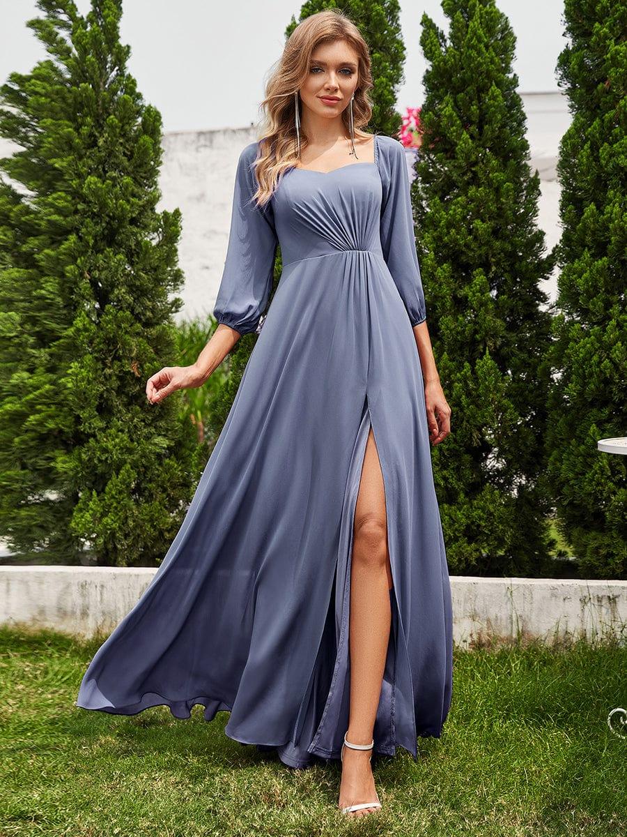 Plus Size Chiffon Long Sleeves  Bridesmaid Dress with High Slit