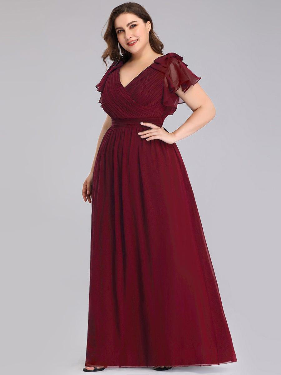 Plus Size V-Neck Short Sleeves Chiffon A-Line Formal Evening Dresses