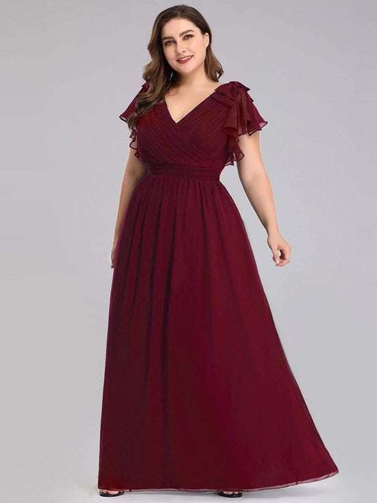 Plus Size V-Neck Short Sleeves Chiffon A-Line Formal Evening Dresses
