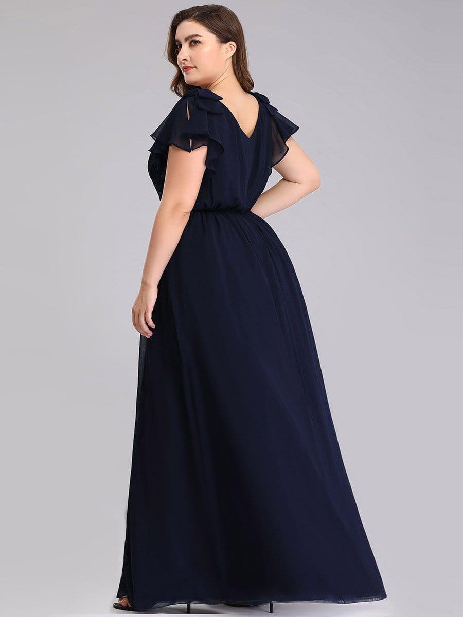 Plus Size V-Neck Short Sleeves Chiffon A-Line Formal Evening Dresses