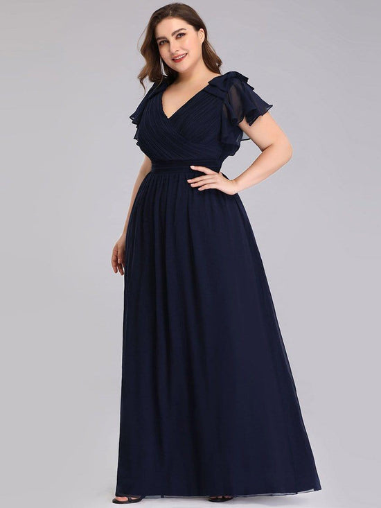 Plus Size V-Neck Short Sleeves Chiffon A-Line Formal Evening Dresses