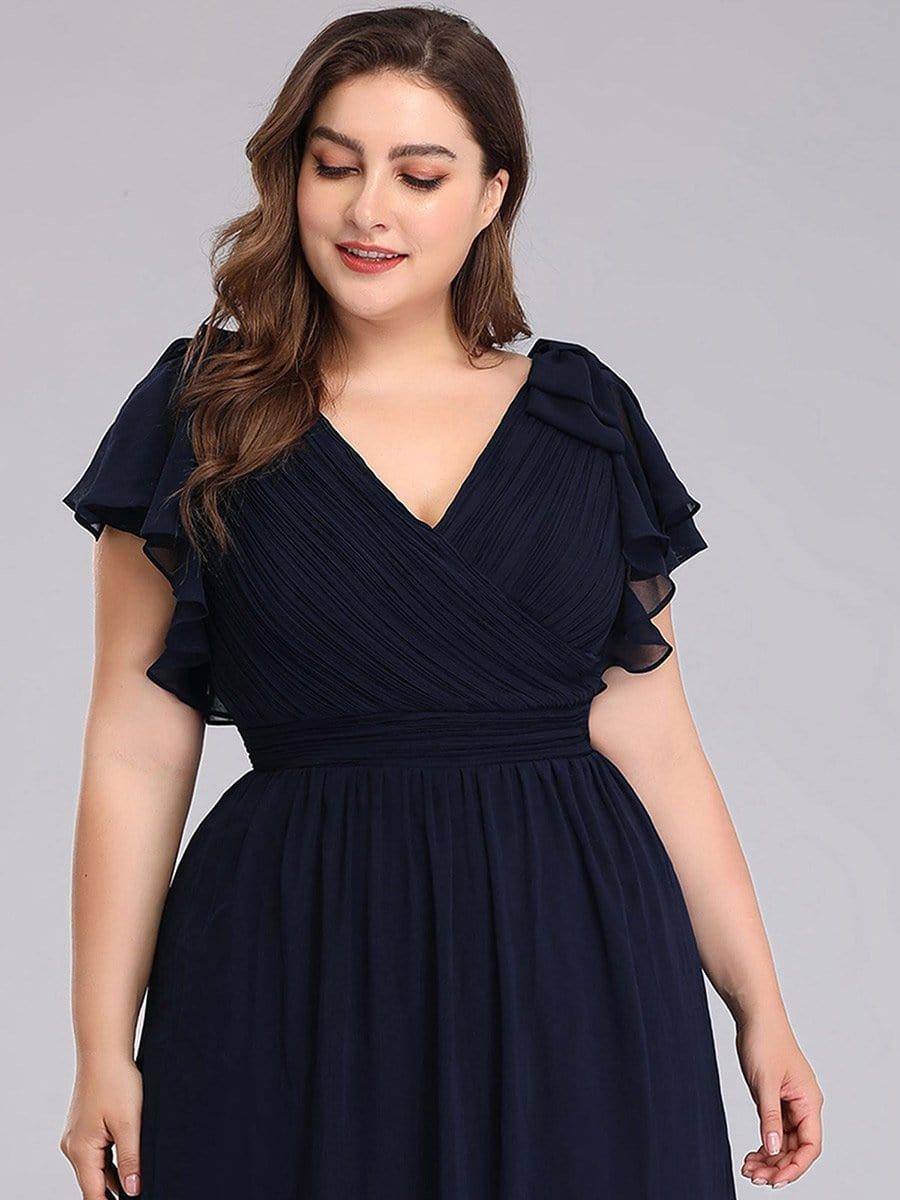 Plus Size V-Neck Short Sleeves Chiffon A-Line Formal Evening Dresses