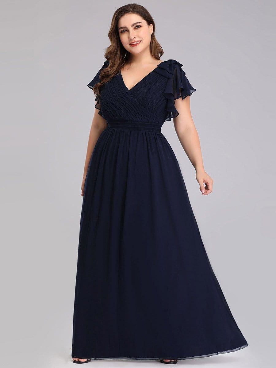 Plus Size V-Neck Short Sleeves Chiffon A-Line Formal Evening Dresses
