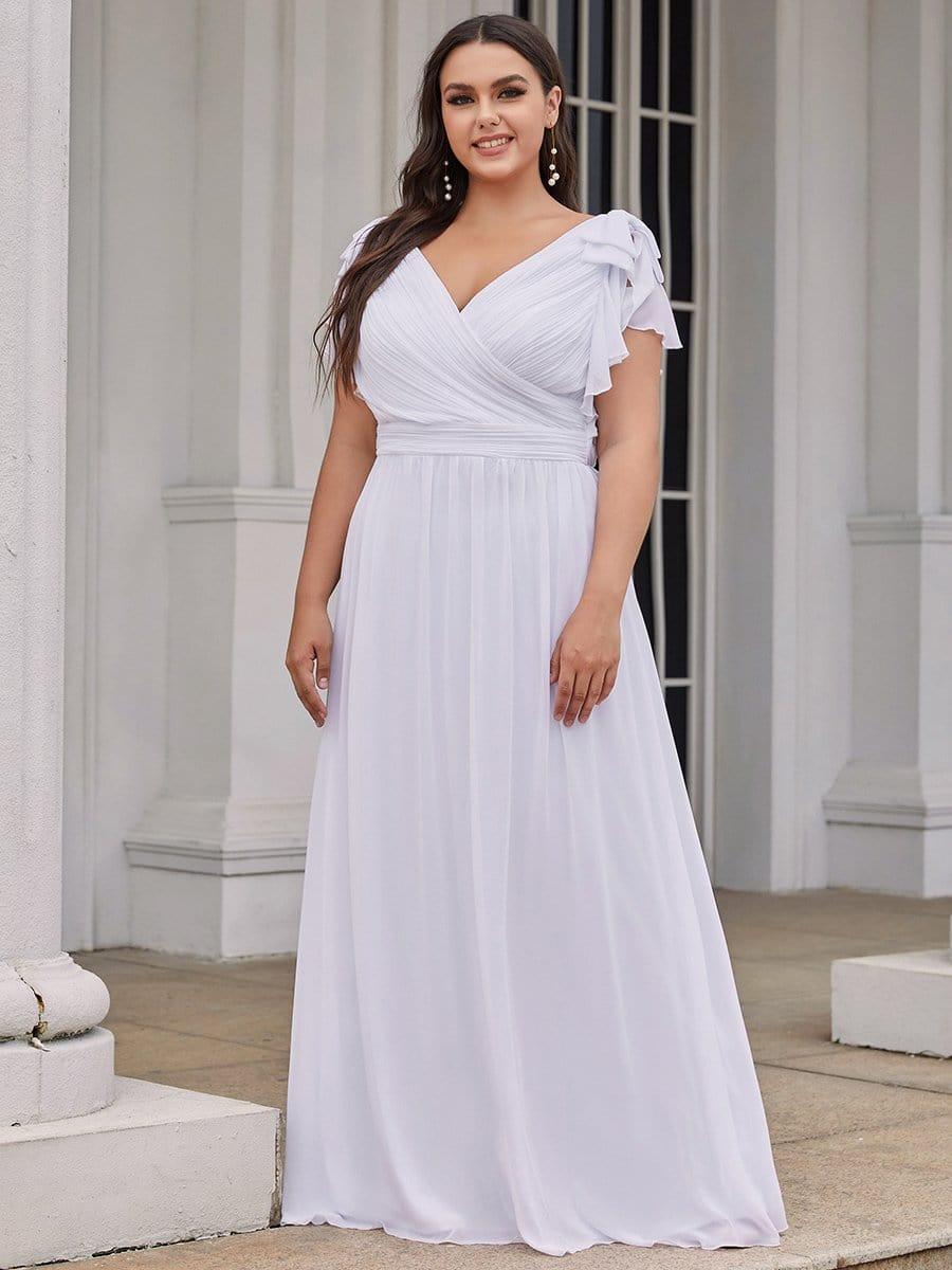 Plus Size V-Neck Short Sleeves Chiffon A-Line Formal Evening Dresses