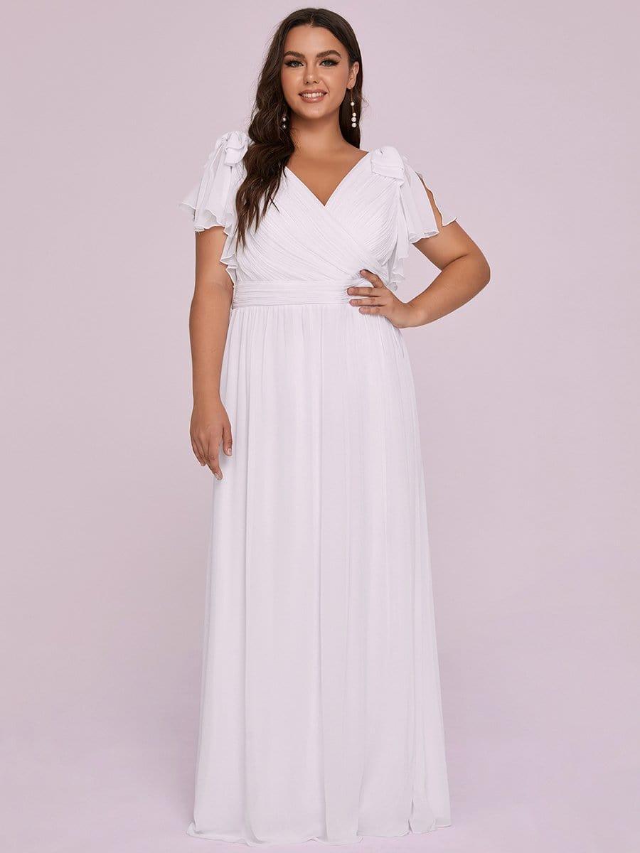 Plus Size V-Neck Short Sleeves Chiffon A-Line Formal Evening Dresses