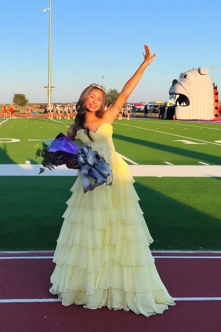 Elegant A-Line Empire Lace Top Chiffon Tiered Prom Dress