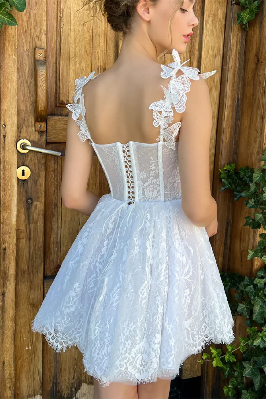 Elegant A-Line Sweetheart Lace Appliqued Sheer Homecoming Dress