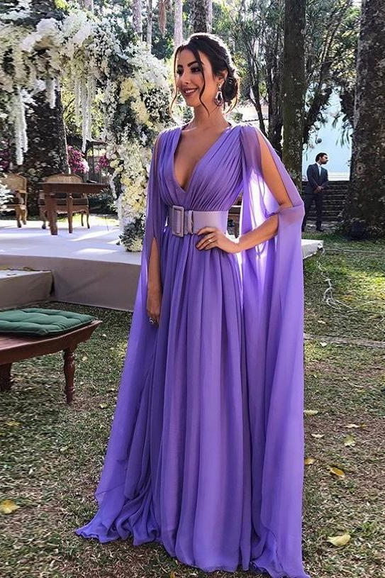 Elegant A-Line V-Neck Empire With Long Prom Party Dress