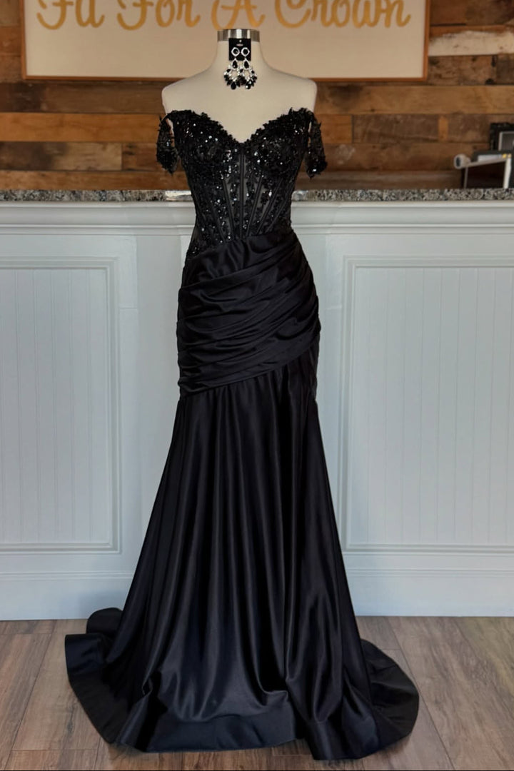 Elegant Black Off-Shoulder Two Tone Empire Party Prom Dress