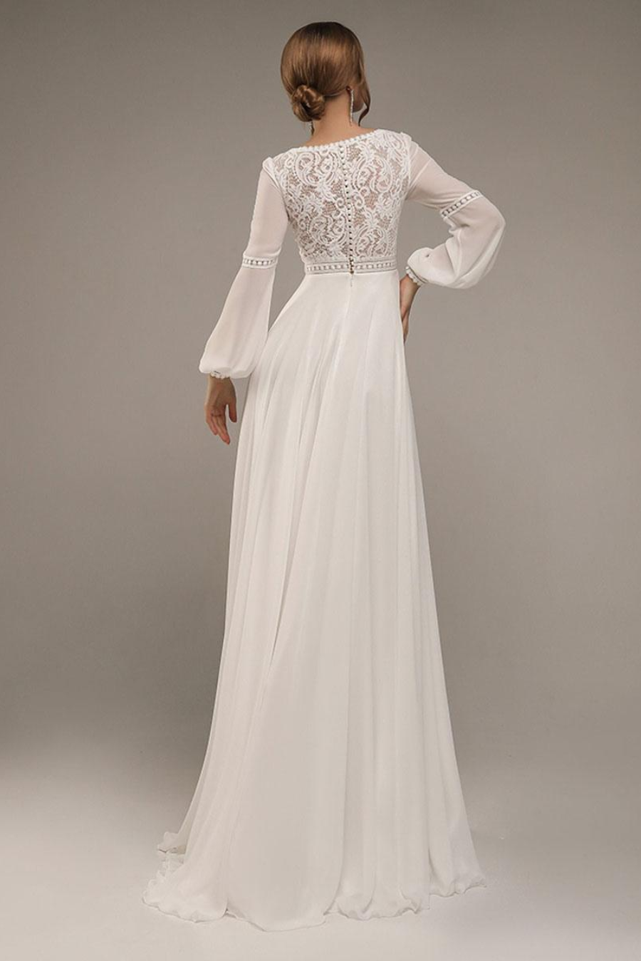 Elegant Chiffon A-Line V-Neck Long Sleeves Lace Appliques Boho Wedding Dress