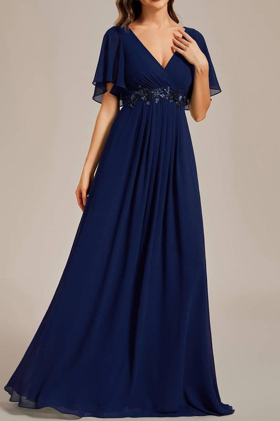 Elegant Chiffon A-Line V-Neck Short Sleeves Mother Of Brides Dress