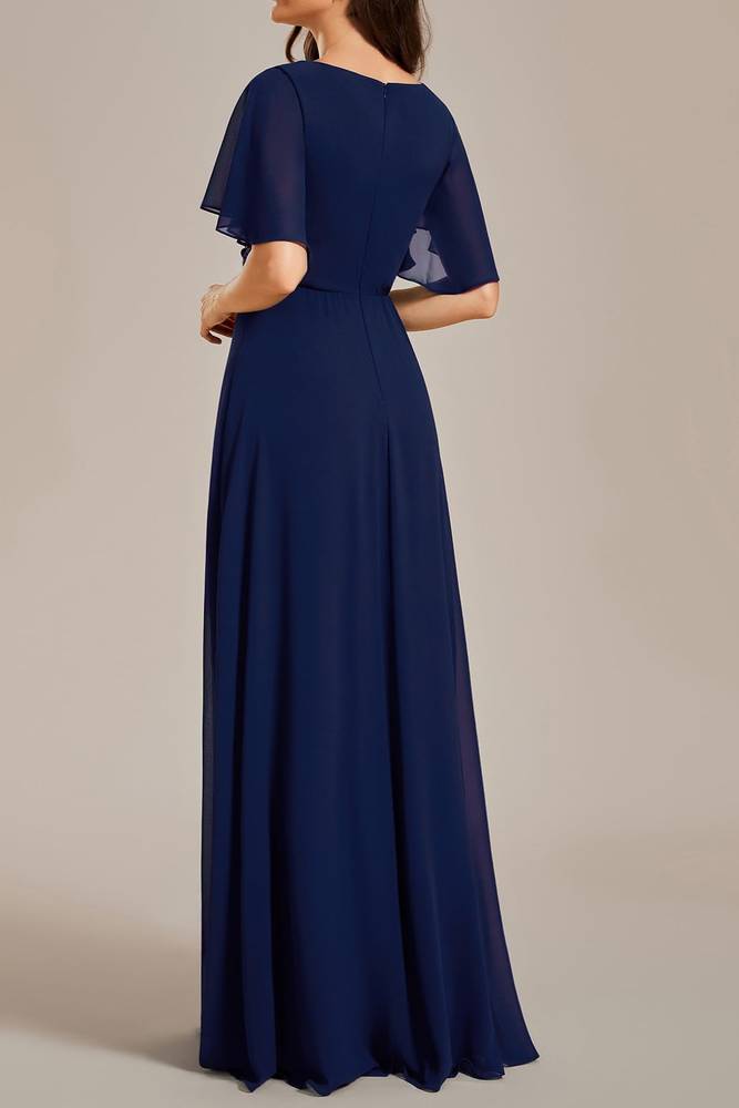 Elegant Chiffon A-Line V-Neck Short Sleeves Mother Of Brides Dress