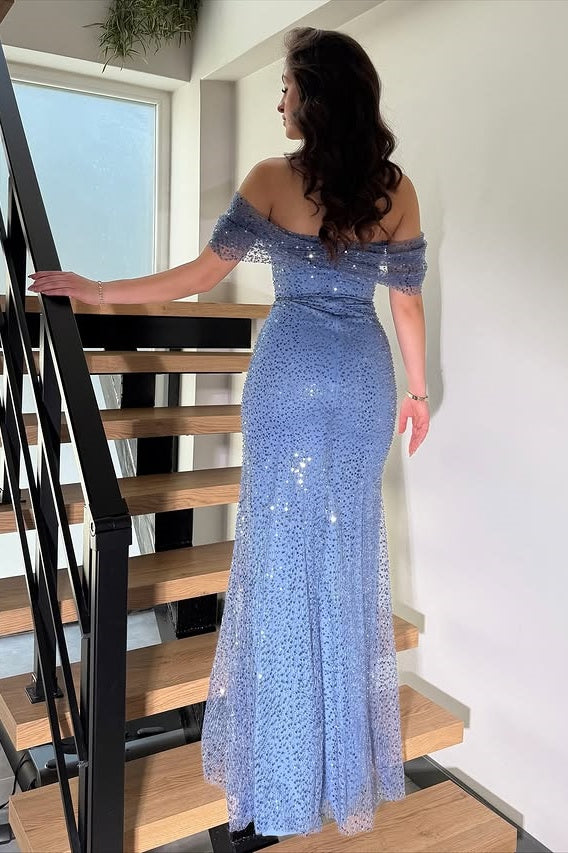 Elegant Off-Shoulder Empire Mermaid Fully Sequin Party Prom Dress
