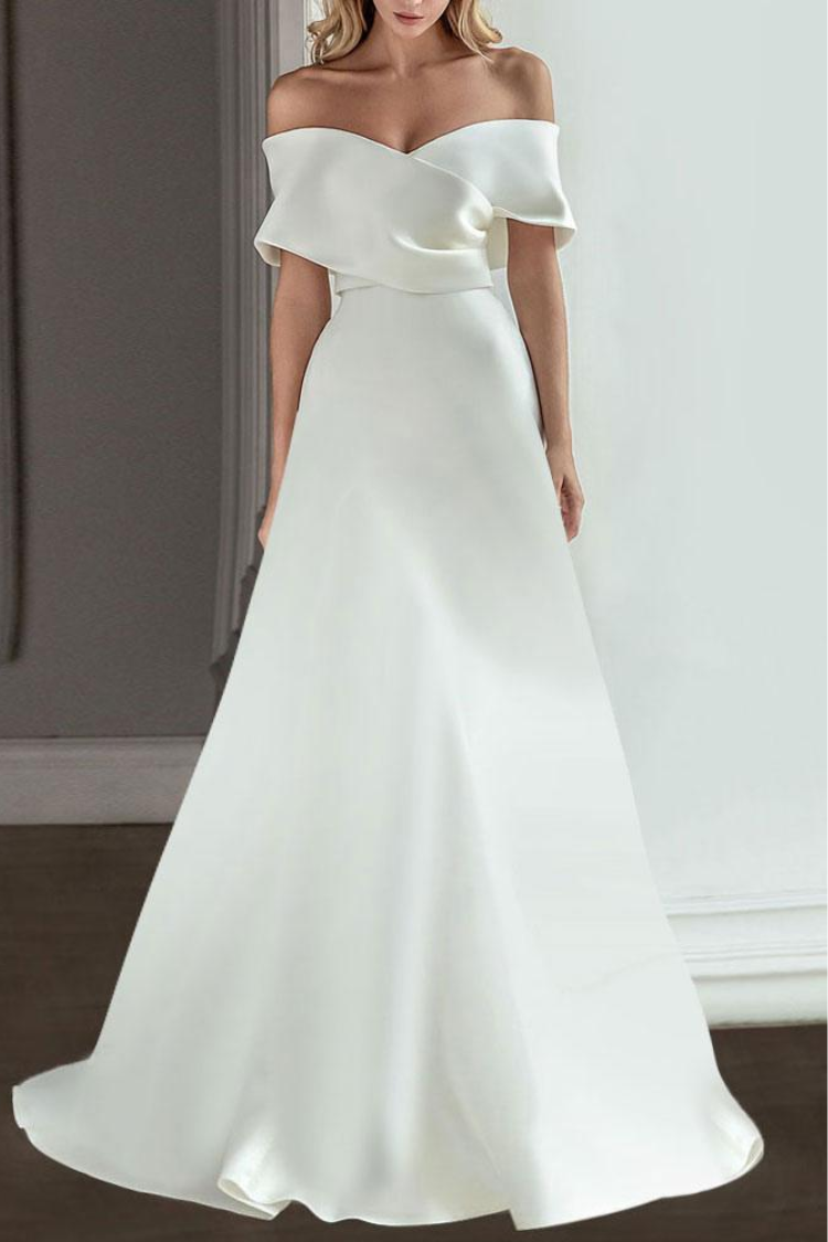 Elegant Satin A-Line Off-Shoulder Empire Wedding Dress