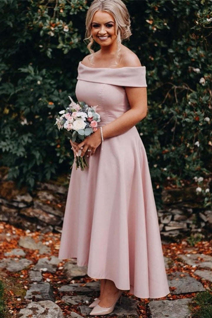 Elegant Satin A-Line Off-Shoulder Sleeveless Bridesmaid Dress