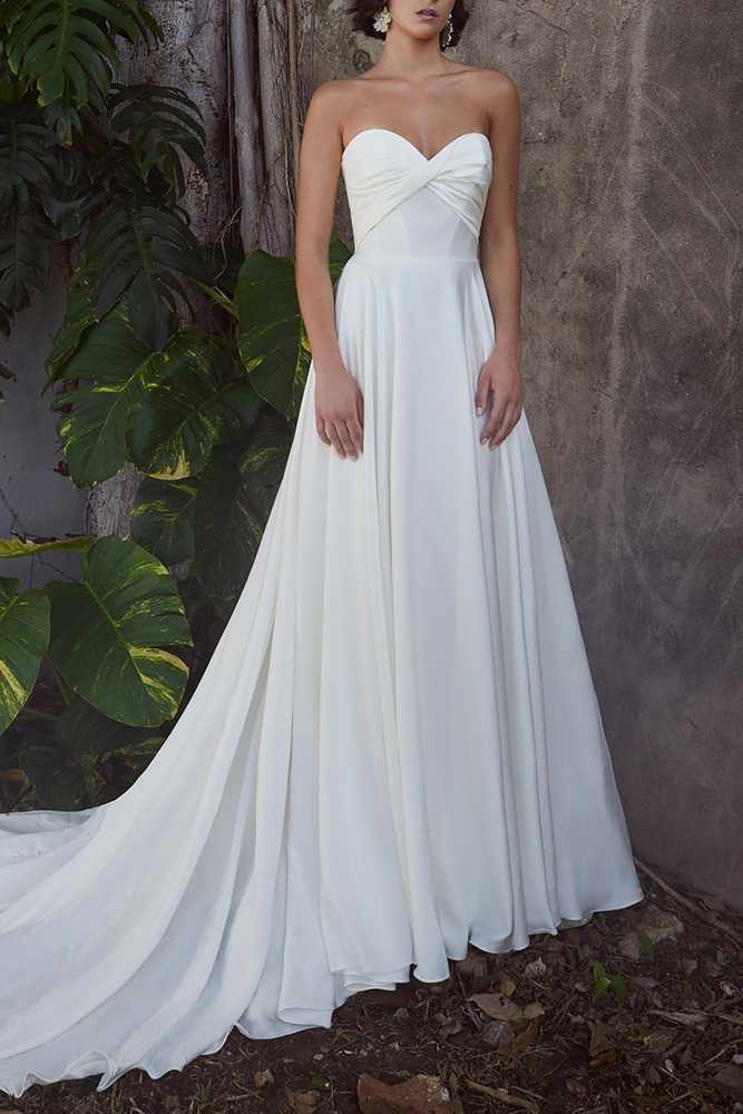 Elegant Satin A-Line Sweetheart Strapless With Train Wedding Dress