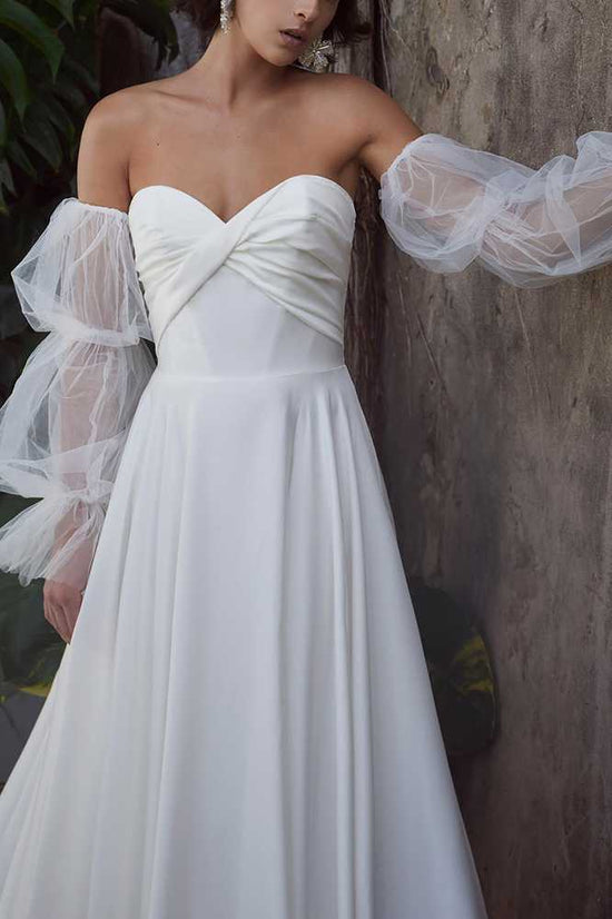 Elegant Satin A-Line Sweetheart Strapless With Train Wedding Dress