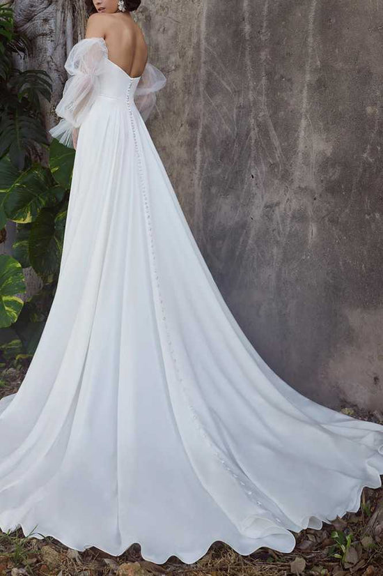 Elegant Satin A-Line Sweetheart Strapless With Train Wedding Dress