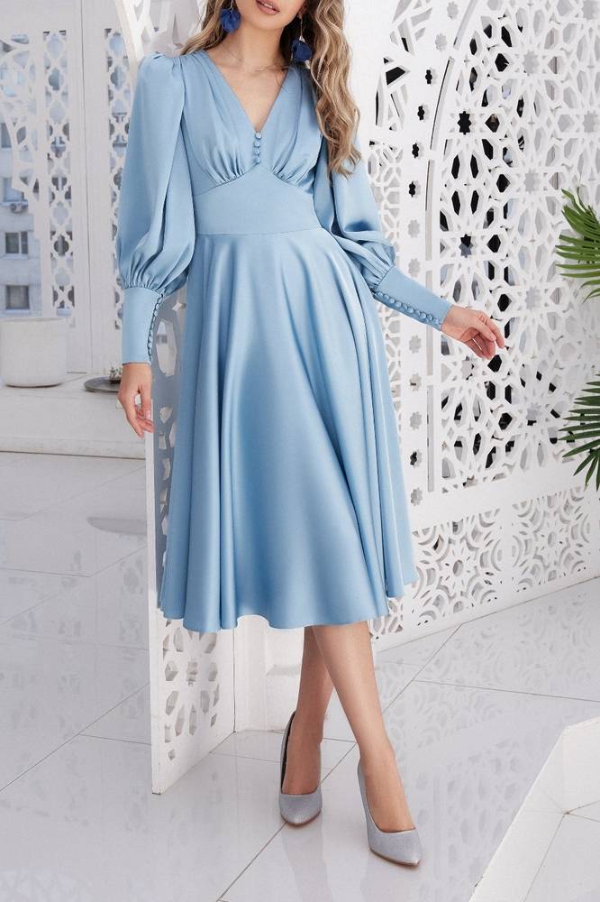 Elegant Satin A-Line V-Neck Long Sleeves Mother Of Brides Dress