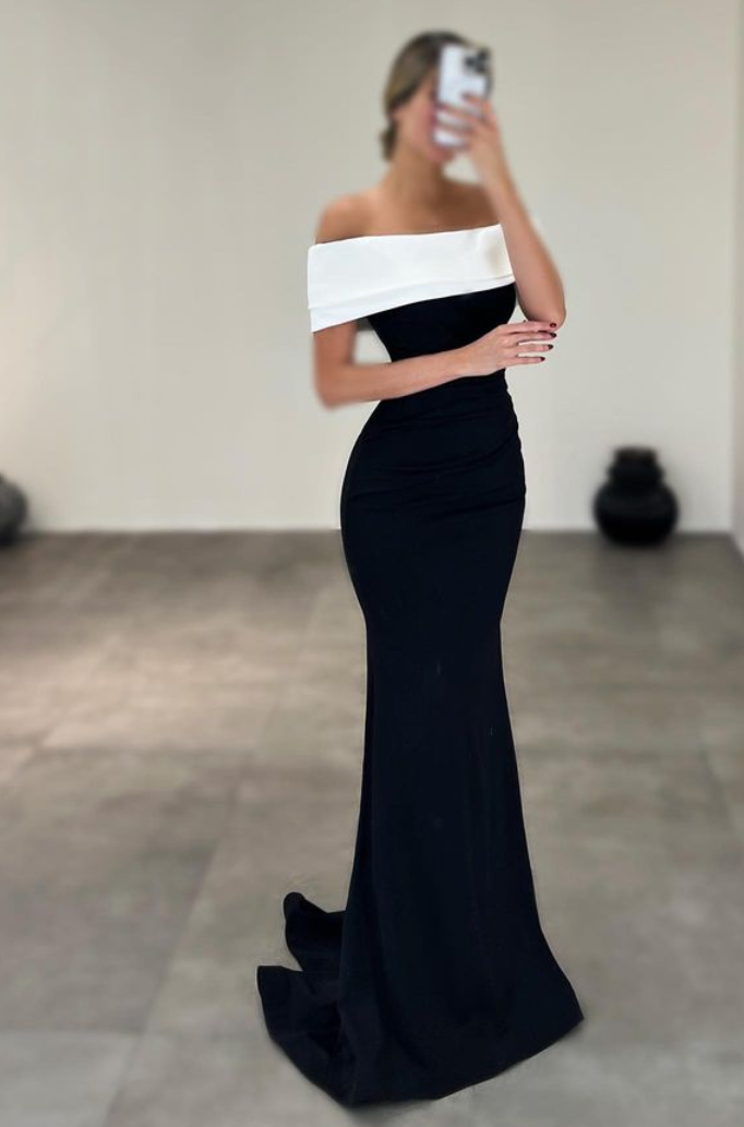 Elegant Satin Trumpet Off-Shoulder Long Prom Party Dress