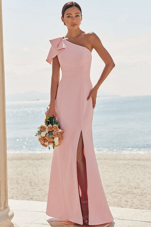 Elegant Satin Trumpet One Shoulder Sleeveless Bridesmaid Dress