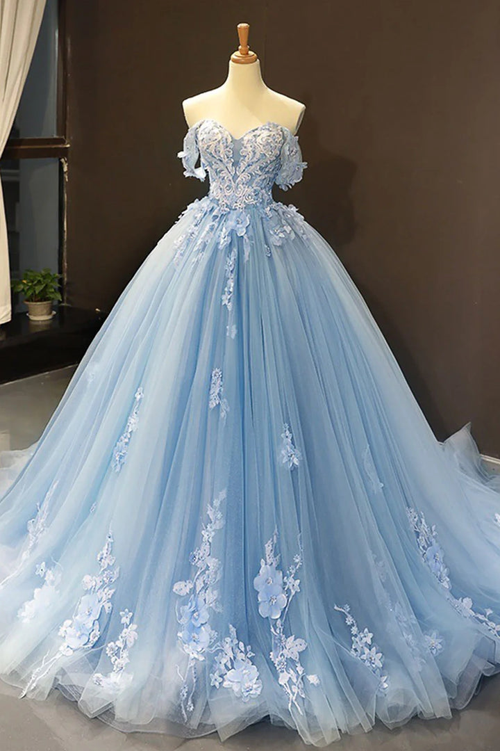 Elegant Sweetheart Off-Shoulder A-Line Lace Floral Party Prom Dress