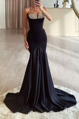 Elegant Sweetheart Strapless Empire Ruched Beaded Prom Dress