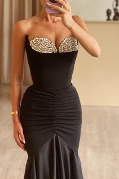 Elegant Sweetheart Strapless Empire Ruched Beaded Prom Dress