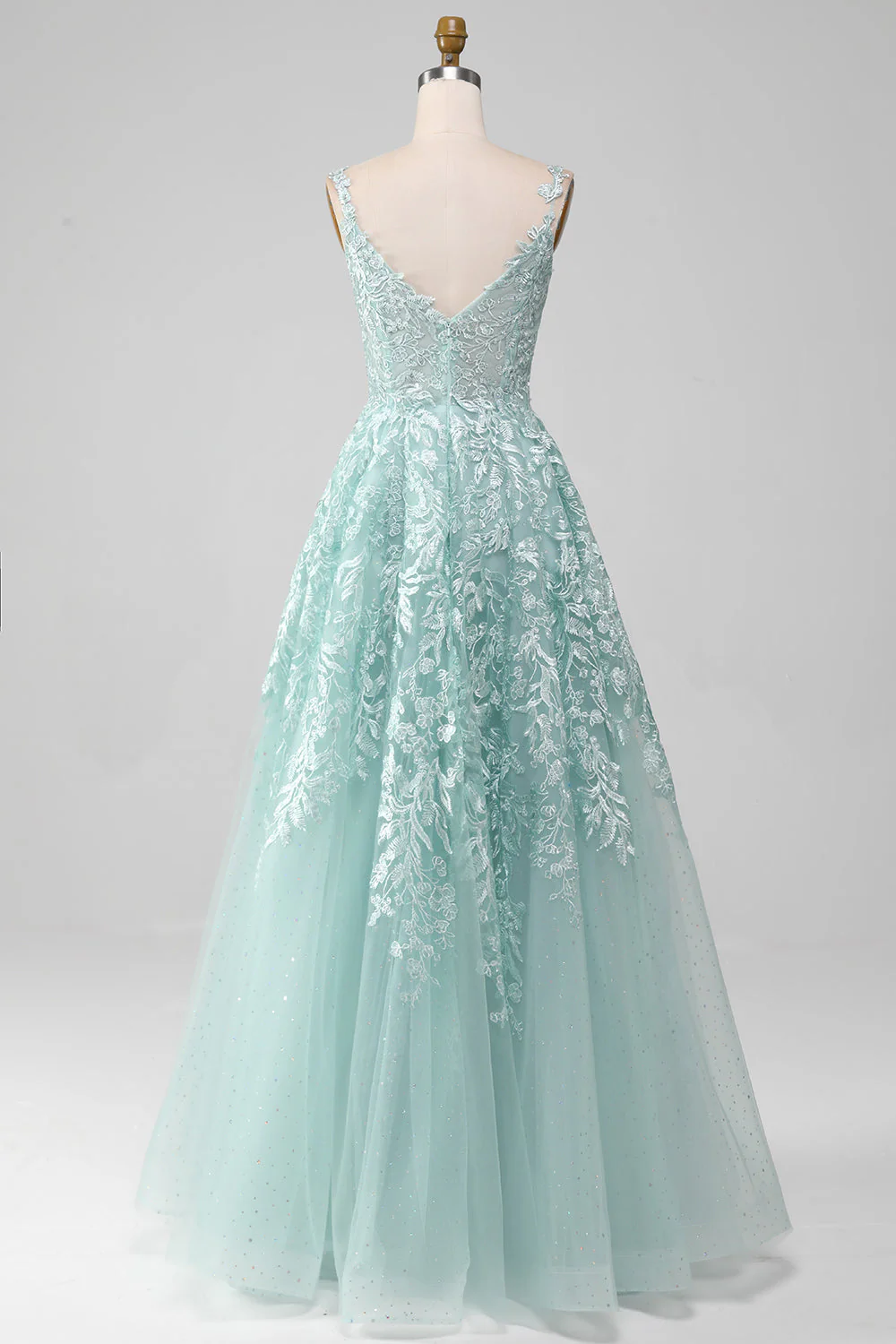 Elegant Tulle A-Line Bateau Appliques Long Prom Dress