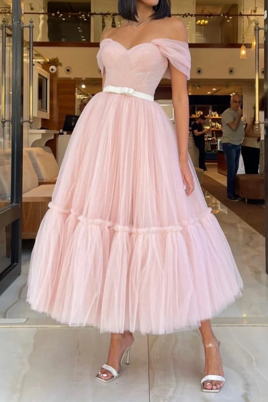 Elegant Tulle A-Line Off-Shoulder Sleeveless Formal Party Dress