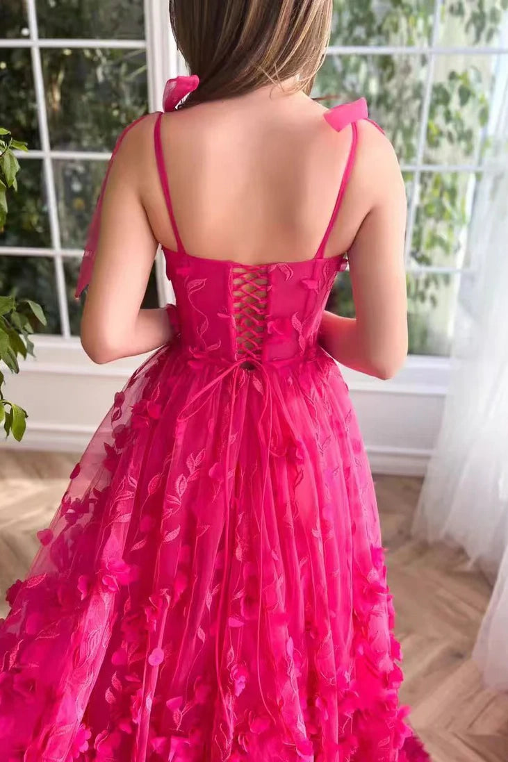 Elegant Tulle A-Line Square Sleeveless Appliques Prom Dress