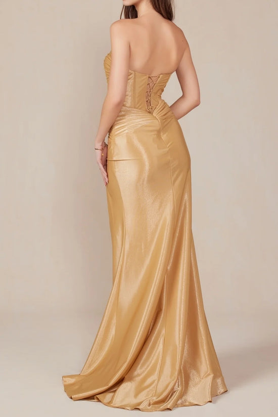 Empire Ruched Sleeveless With Side Slit Prom Dress