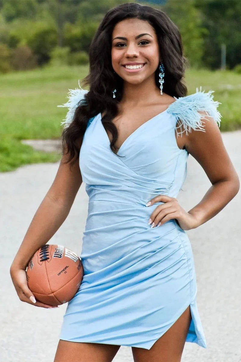 Satin Fitted V-Neck Sleeveless Empire Homecoming Dress