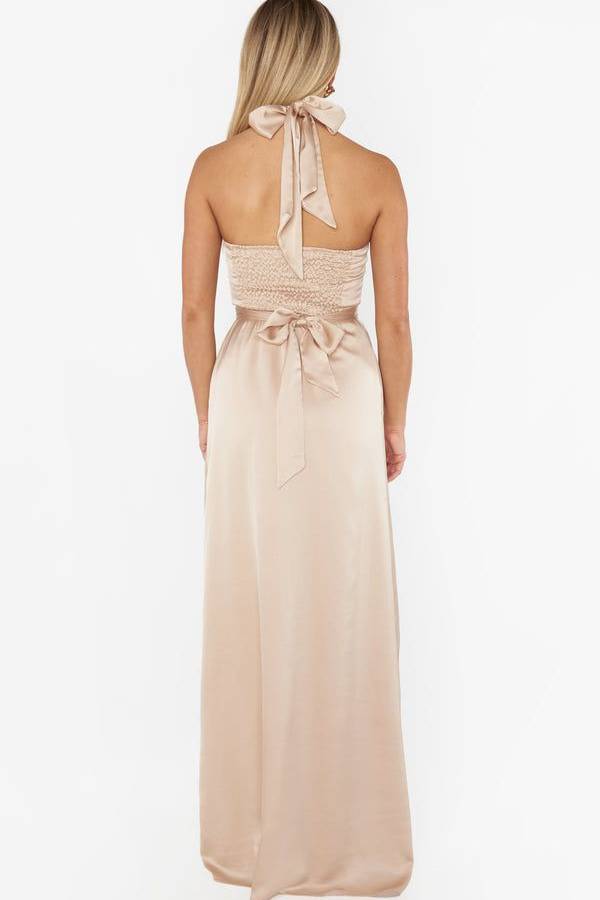 Casual Satin Fitted Square Halter Sleeveless Bridesmaid Dress