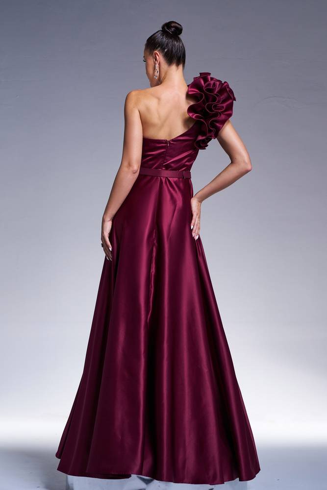 Floral One Shoulder Satin A-Line Party Evening Dress